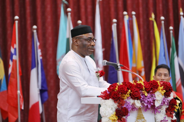 H.E. Mr. Ovikuroma Orogun Djebah เอกอัครราชทูตสหพันธ์สาธารณรัฐไนจีเรียประจำประเทศไทย กล่าวสุนทรพจน์
